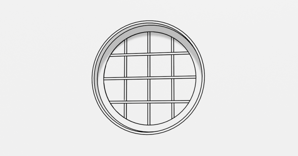 格子付き円形のFIX窓の3DモデルBlenderフリーの無料素材