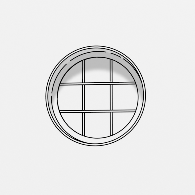 格子付き円形のFIX窓の3DモデルBlenderフリーの無料素材